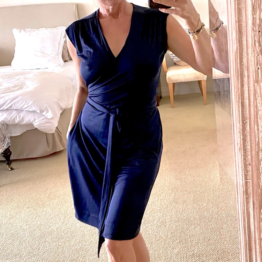 Tory Burch navy sleeveless wrap dress XS